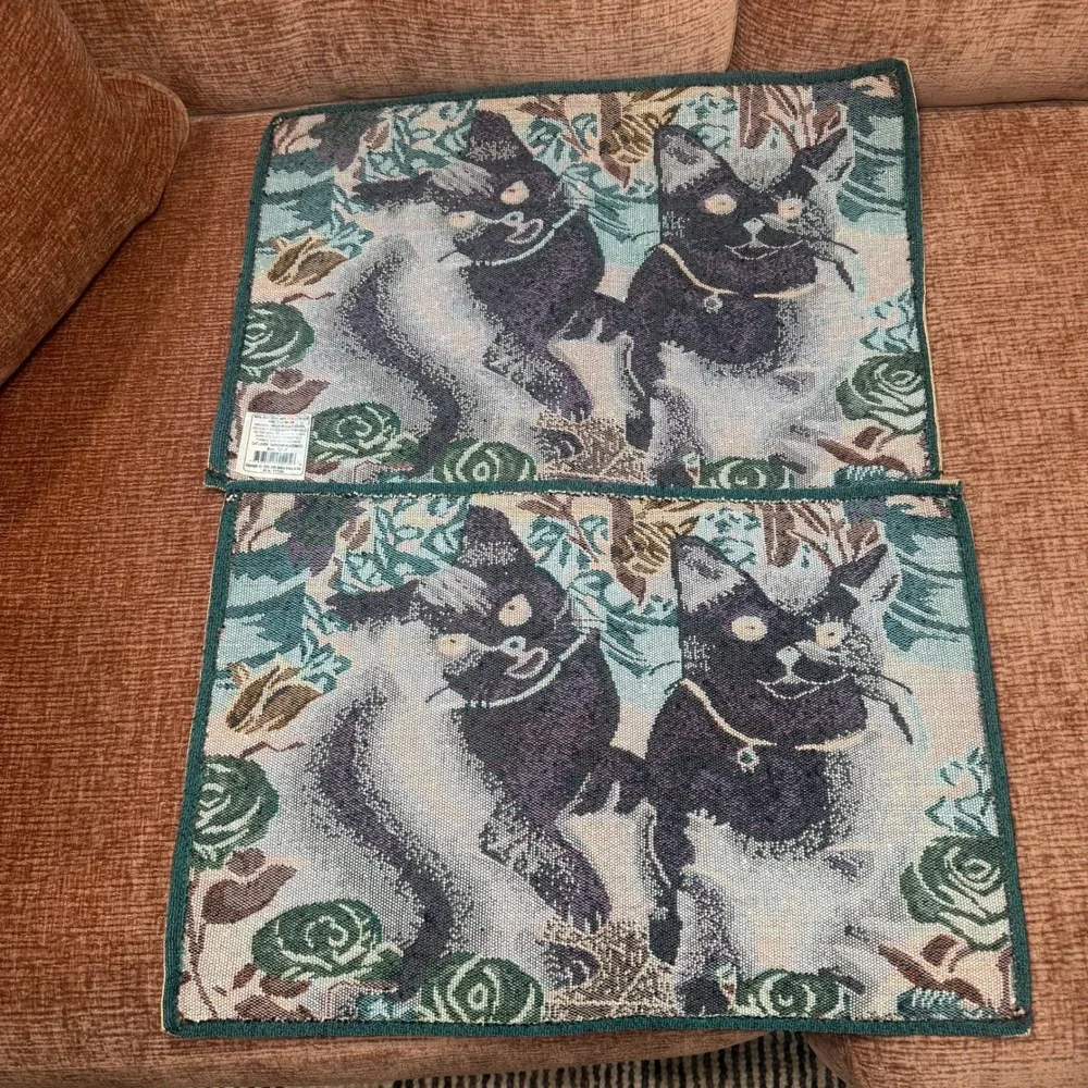 Vintage‎ Hearth & Home Tapestry Placemats Kittens Roses Set of 2 Nidico